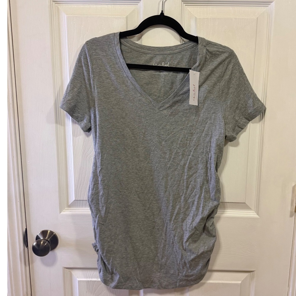 Isabel Maternity by Ingrid & Isabel Gray Side Shirred V-Neck Tee Medium NWT